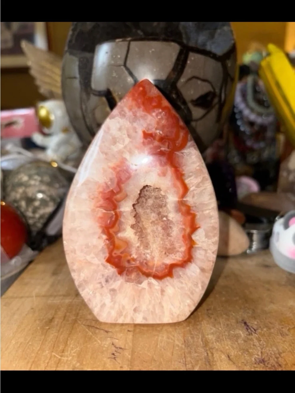 Polished Red and Cream Agate Geode Decorative Accent